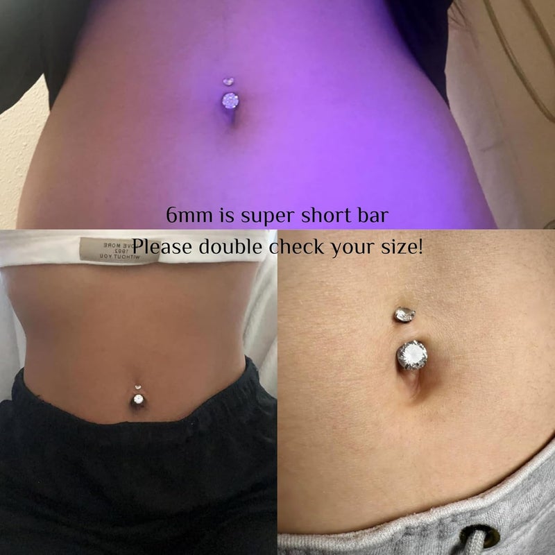 FECTAS 14g Belly Button Rings Surgical Steel CZ Petite Navel Ring for Women Body Piercing Jewelry Petite select Barbell Len 6mm 8mm 10mm 12mm 14mm Silver - Image 2